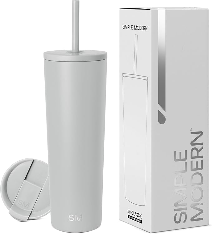Simple Modern Insulated Tumbler with Lid and Straw | Iced Coffee Cup Reusable Stainless Steel Water Bottle Travel Mug | Gifts for Women Men Her Him | Classic Collection | 28oz | Ice Gray
