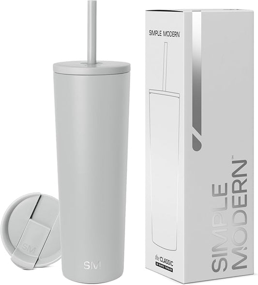 Simple Modern Insulated Tumbler with Lid and Straw | Iced Coffee Cup Reusable Stainless Steel Water Bottle Travel Mug | Gifts for Women Men Her Him | Classic Collection | 28oz | Ice Gray