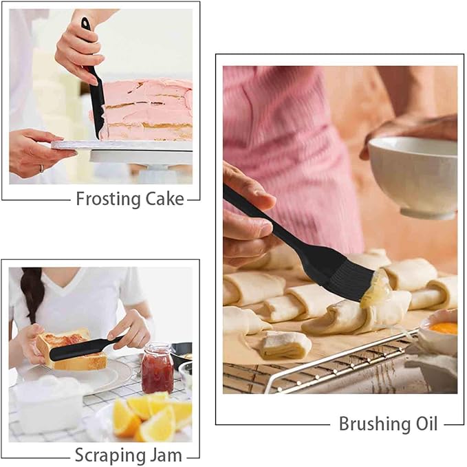 TeamFar Silicone Spatula, 7 PCS Rubber Spatulas Heat Resistant Kitchen Utensils Set for Baking Cooking Mixing, Fit Nonstick Cookware, Healthy & Non Toxic, Sturdy & One Piece, Dishwasher Safe - Black