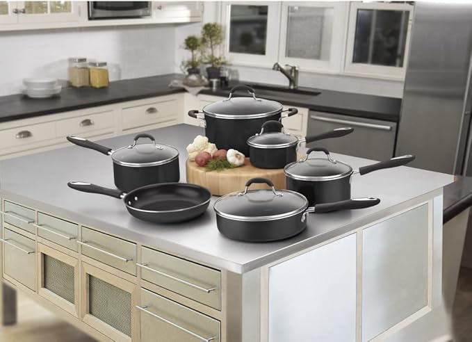 Cuisinart 11-Piece Nonstick Cookware Set, Black, 55-11BK & 12-Inch Skillet, Nonstick-Hard-Anodized with Glass Cover, 622-30G