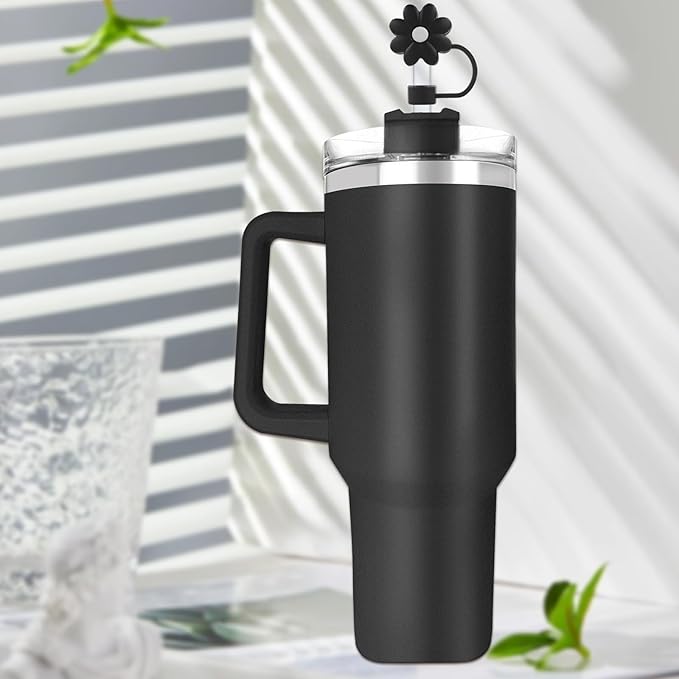 Velaco 4Pcs Black 0.4in/10mm Diameter Silicone Straw Covers Cap Compatible with Stanley 20 30&40 Oz Cup, Straw Toppers for Stanley 40 Oz Tumbler with Handle, Dust-Proof Straw Caps for Water Bottle