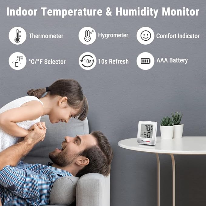 ThermoPro TP49 3 Pieces Digital Hygrometer Indoor Thermometer Humidity Meter Mini Hygrometer with Temperature and Humidity Monitor Outdoor and Room Thermometer Weather Station