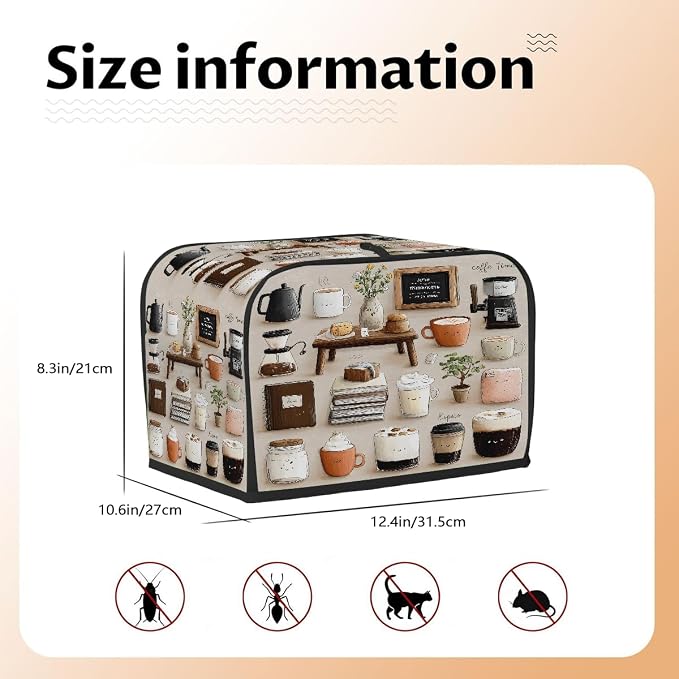 Floral Food Coffee Pattern Toaster Cover 4 Slice Wide Slot Washable Appliance - Image 5