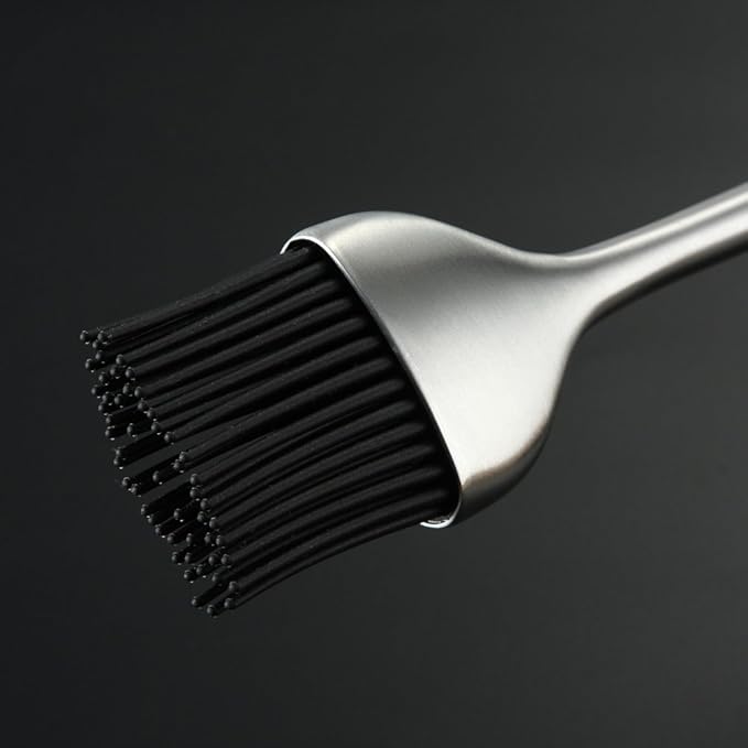 Heavy-duty BBQ Basting Brush by HQY - Silicone Bristles with 12 Inch Stainless Steel Handle - Make Grilling Easy - 5 Year Guarantee