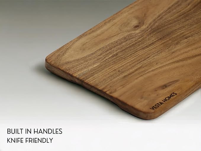 Vesta Homes Wooden Chopping Board, Cutting Board, Serving Tray for Kitchen Vegetables, Fruits & Cheese | Natural Acacia Wood | Natural Color, 35x21.5x1.5 cm | Handcrafted in India
