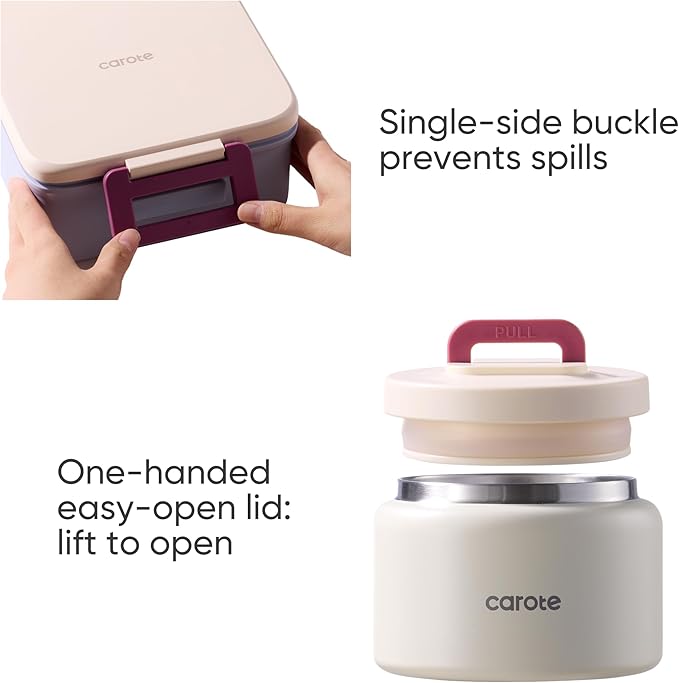 CAROTE Bento Box for Kids, Lunch Box Kids with 8oz Thermos for Hot Food, Lunch Container for Girls Boys, 3 or 5 Compartments with 2 Removable Dividers, BPA Free/Leak Proof/Dishwasher Safe