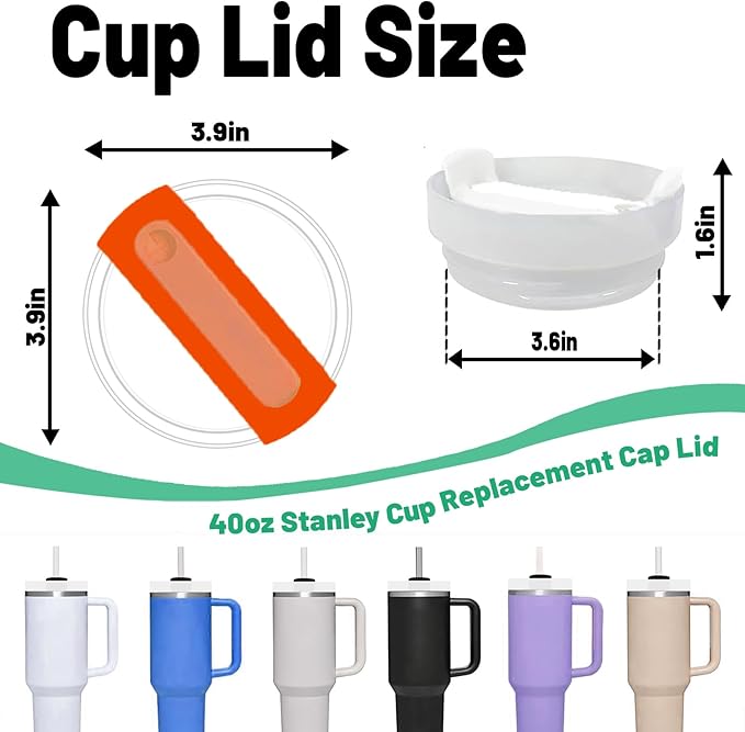 40 OZ Tumbler Lid Replacement Fit for Stanley Cup, 2 Pack Clear Replacement Lids Fit for Stanley Travel Tumbler, Spill Proof Tumbler Covers for Stanley Cup Accessories (Clear - Orange)
