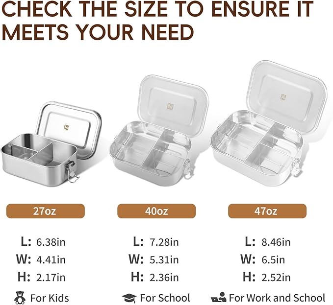 GOLDEN KEY Stainless Steel Lunch Box for Kids,BPA Free Bento Box for Kids with Leakproof Condiment Container,3 Compartment Bento box for School and Eating Out,Freezer & Dishwasher Safe(Brown)