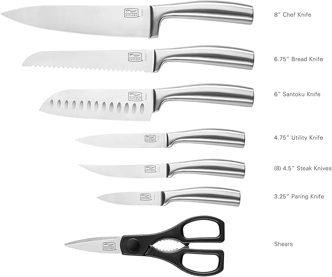 Chicago Cutlery Malden (16-PC) Kitchen Knife Block Set With Wooden Block & Built-In Sharpener, Contoured Handles and Sharp Stainless Steel Professional Chef Knife Set & Scissors