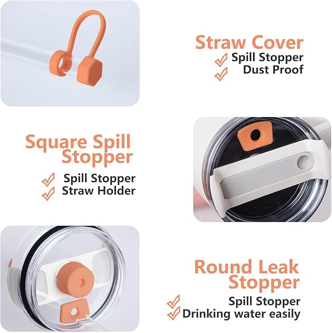 Silicone Spill Stopper Set Compatible with Stanley Cup 2.0 30oz & 40oz with Straw Cover, Set of 4