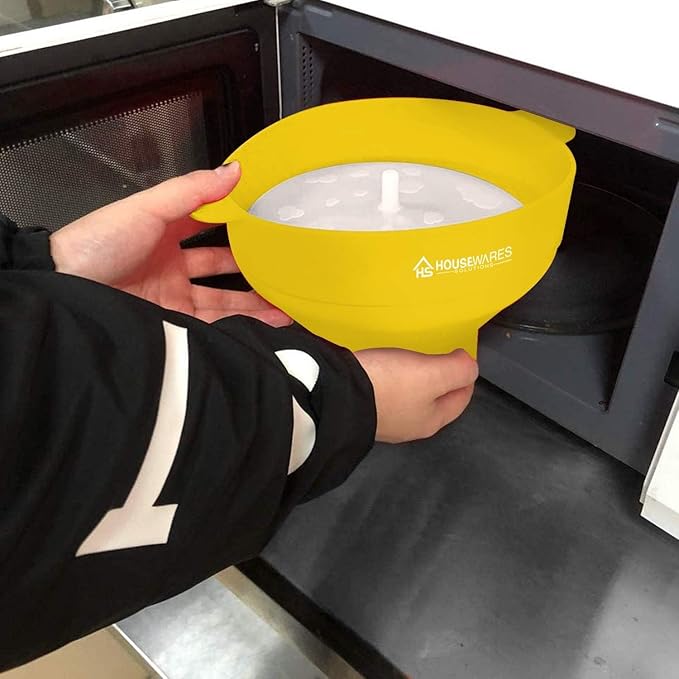 Collapsible Silicone Microwave Hot Air Popcorn Popper Bowl With Lid and Handles (Yellow)