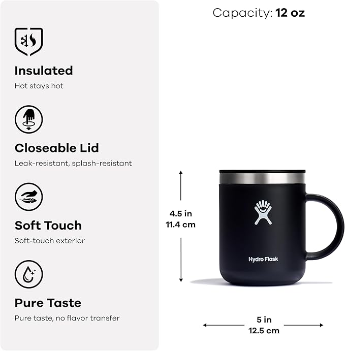 Hydro Flask Coffee Mug – Insulated Stainless Steel, Non Spill, Leak Proof Travel Mug 12 Oz Trillium Pink
