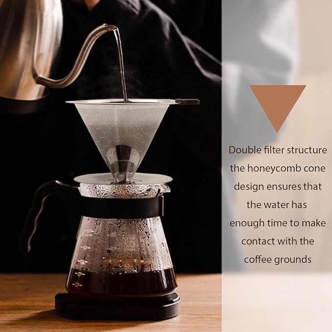 Pour Over Coffee Dripper, Double Mesh Coffee Filte-r Paperless Coffe-e Strainer - Image 4