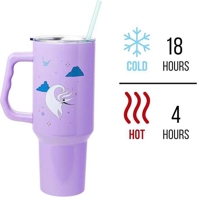 Silver Buffalo Disney Nightmare Before Christmas by Tim Burton Jack Skellington Stainless Steel Tumbler with Handle and Straw, Fits in Standard Cup Holder, 40 Ounces