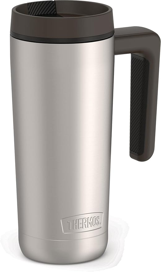 THERMOS ALTA SERIES Stainless Steel Mug 18 Ounce, Matte Steel/Espresso Black