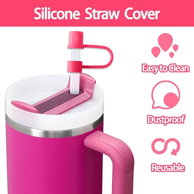 6PCS Silicone Straw Covers Cap Compatible with Stanley Cup 30-40 oz Tumbler with Handle 10mm Straw Toppers Reusable Straw Cover for Stanley Cup Accessories （Rose Red）