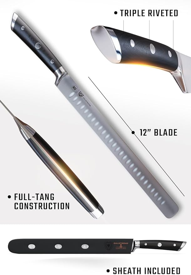 Dalstrong Slicing Knife - 12 inch - Gladiator Series Elite - Granton Edge - Forged High-Carbon German Steel- G10 Handle - Razor Sharp Carving Knife Gift - w/Sheath - Slicer - NSF Certified