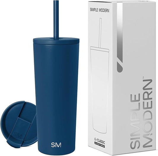 Simple Modern Insulated Tumbler with Lid and Straw | Iced Coffee Cup Reusable Stainless Steel Water Bottle Travel Mug | Gifts for Women Men Her Him | Classic Collection | 24oz | Slumberland