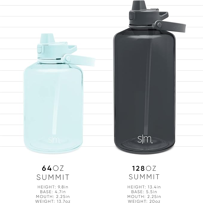 Simple Modern Half Gallon 64 oz Water Bottle with Push Button Silicone Straw Lid & Motivational Measurement Marker | Large Reusable Tritan Plastic Water Jug | Summit Collection | Deep Ocean