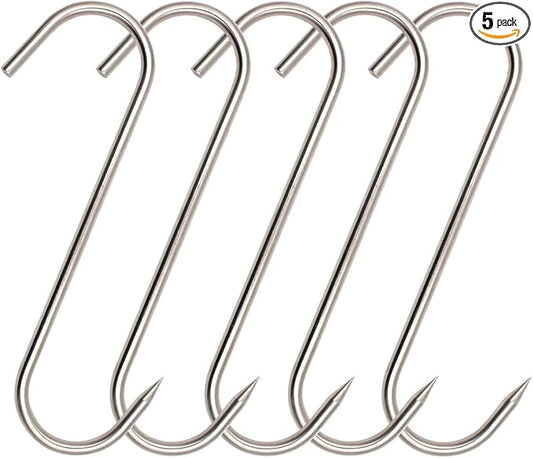 ARTOYS Meat Hooks(8 Inch 5mm), 304 Stainless Steel Heavy Duty Butcher Hook, Meat Hanger Hooks for Smoking,Grilling,Beef, Rib, Barbecue,BBQ (5-Pack MAX Load 150 Pound)