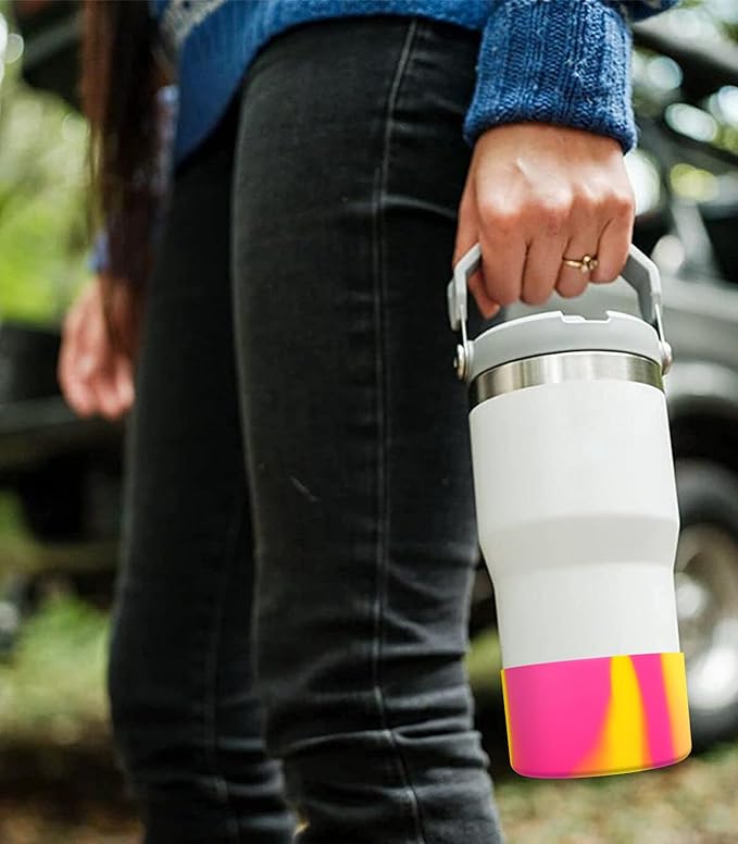 Upgrade 2PCS Protective Silicone Boot Bumper for Stanley Quencher Adventure 40oz 30oz IceFlow 20oz 30oz Tumbler, Water Bottle Bottom Sleeve Cover Accessories for Stanley Mug Cup(Orange+Pink)