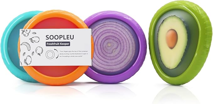 Avocado Saver & Onion Storage – 4-Pack Reusable Produce Containers for Fridge – Help Reduce Food Waste Keepers for Tomato, Garlic, Lemon, and Cut Fruits