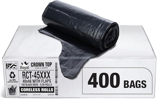 Heavy Duty 45 Gallon Trash Bags - (Huge 400 Pack/w Flap Ties) - 2.0 MIL (Equivalent) 40" x 46" Star Seal Bottom Thick Garbage Bags for Contractors, Lawn, Leaf, Yard Waste Commercial Kitchen