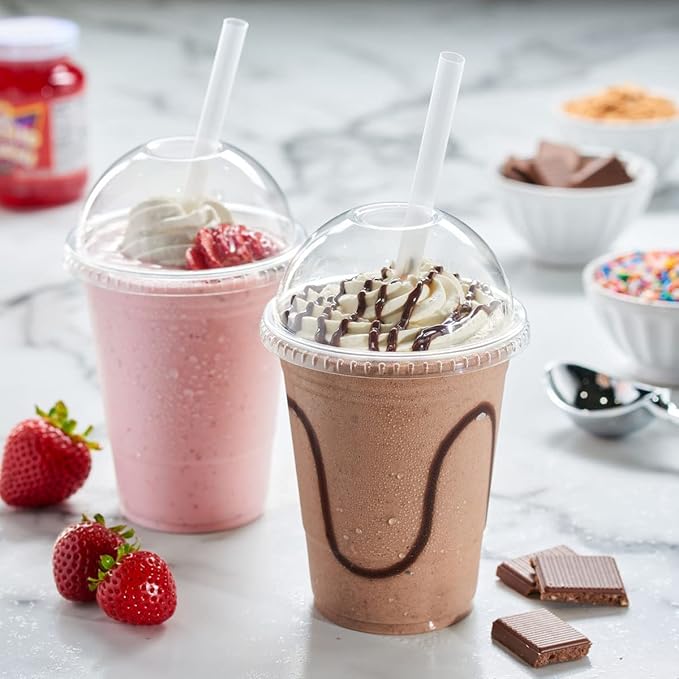 GUSTO [16 oz - 100 Count Clear Plastic Cups With Dome Lids - Perfect for Smoothies, Milkshakes, and To-Go Beverages (Formerly Comfy Package)