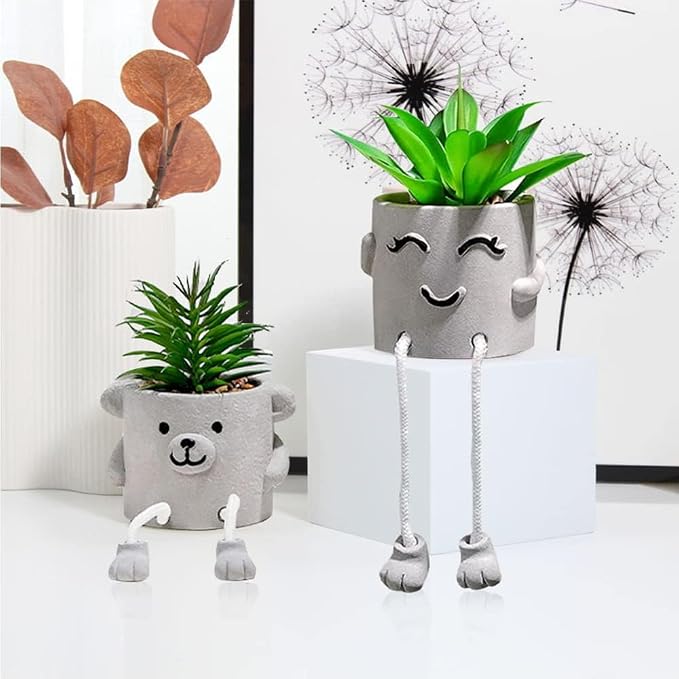 Zerzsy Fake Desk Plants in Cement Pots, Faux Plant Succulents Shelf Decorations - Image 8