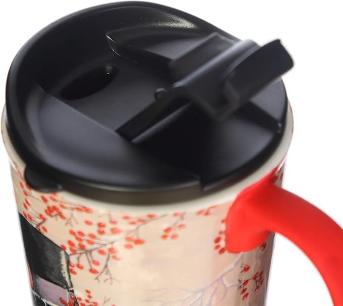 Topadorn Christmas Ceramic Travel Mug Porcelain Coffee Cup with Spill-proof Lid and Gift Box for Holiday,Snowman&Cardinal