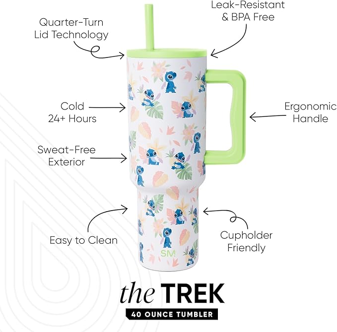 Simple Modern Disney 40 oz Tumbler with Handle and Straw Lid | Insulated Stainless Steel Water Bottle Travel Mug | Gifts for Women Men | Trek Collection | 40oz | Stitch Paradise