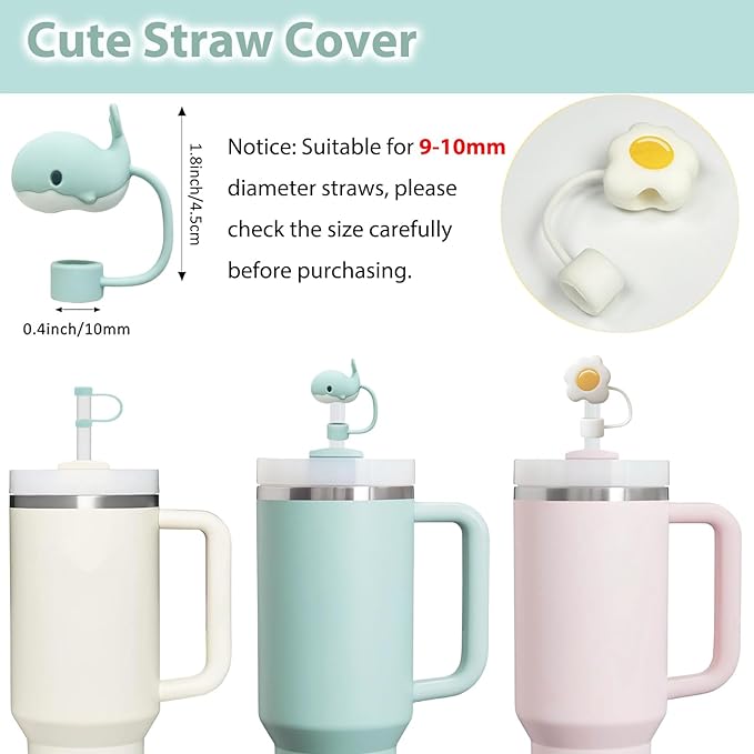 Stanley Cup Accessories Set Including 6 Pcs Silicone Spill Proof Stopper, 2 Pcs Straw Cover Cap for 9-10 mm Straws, 1 Pcs Silicone Boot for Stanley Cup Stanley 40oz & 30oz Tumbler (Seafoam)