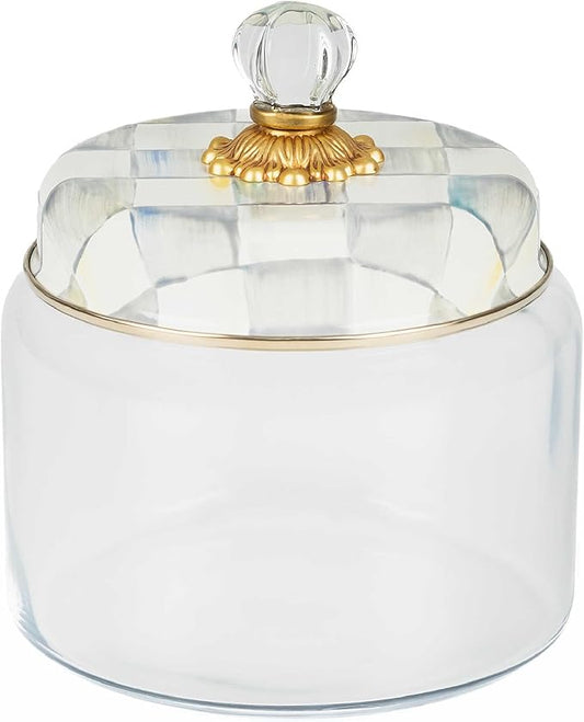 MACKENZIE-CHILDS Sterling Check Kitchen Canister, Decorative Gray-and-White Glass Storage Jar with Lid, Medium