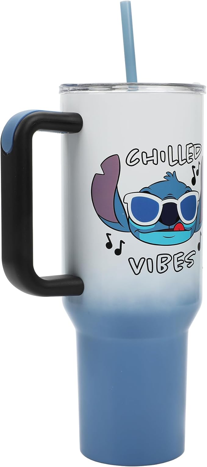 Bioworld Disney's Stitch Chilled Vibes 40 Oz Stainless Steel Tumbler With Handle