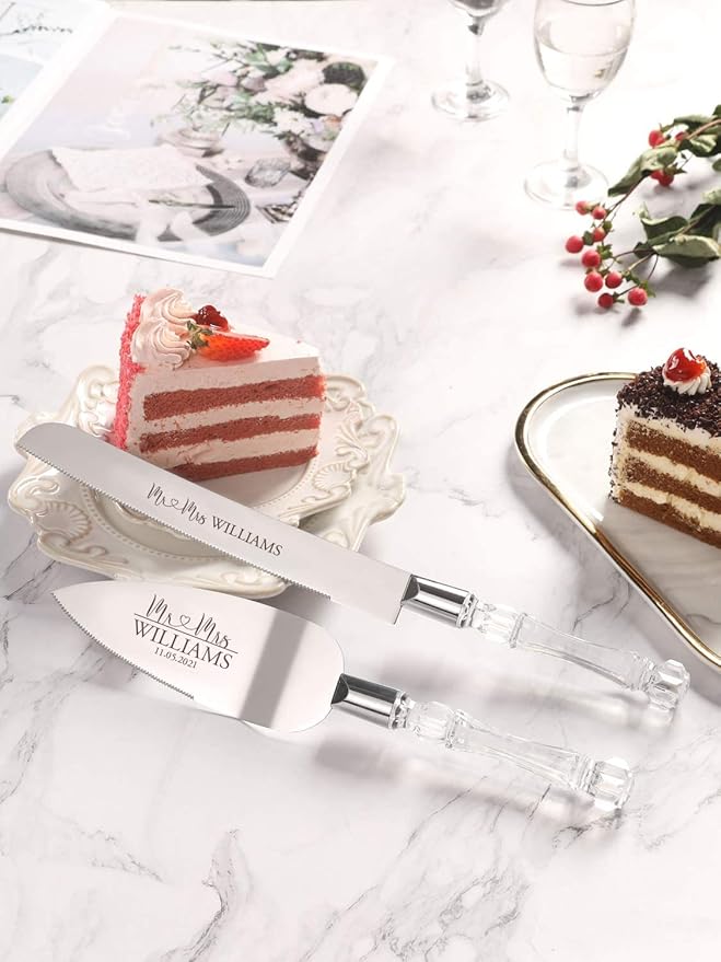 AW BRIDAL Personalized Wedding Cake Knife and Server Set, Bridal Cake Cutting Set Wedding Gift Pie Cutter Cake Knife for Parties Events//DK2201CPP05//