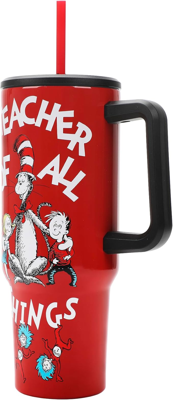 Bioworld Dr. Seuss Teacher of All Things Vacuum Insulated 40 Oz Stainless Steel Tumbler with Leak-Proof Lid & Ergonomic Easy-Carry Handle for School or Home
