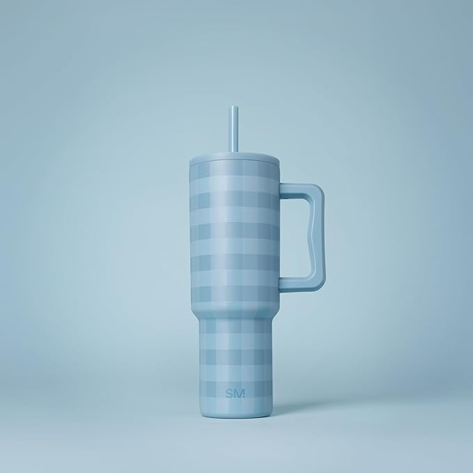 Simple Modern 40 oz Trek Tumbler with Handle and Straw Lid | Cup Holder Friendly Insulated Stainless Steel Travel Mug | Blue Jay Gingham