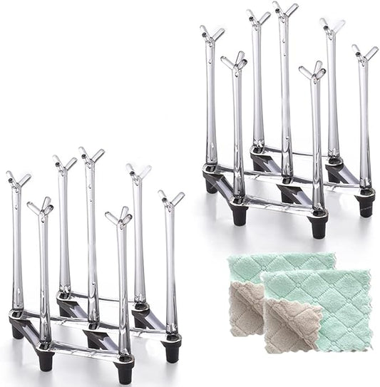 Marbrasse Retractable Cup Drying Rack, Drinking Glass and Sports Bottle Drainer Stand, Plastic Bag Dryer with Non-Slip Bottom for Kitchen Countertop, 2p