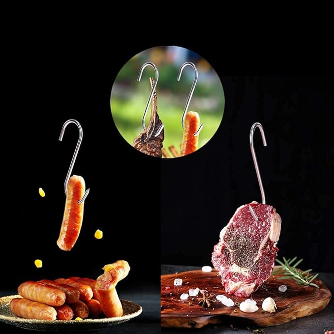 ARTOYS Meat Hooks 3''4mm(10Pack), SUS304 Stainless Steel Butcher Hook Smoking Hooks, Meat Processing for Hanging, Drying, BBQ, Grilling Sausage Chicken Beef Hook Tool