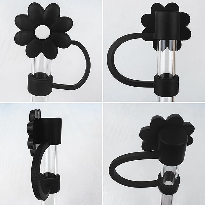 Velaco 4Pcs Black 0.4in/10mm Diameter Silicone Straw Covers Cap Compatible with Stanley 20 30&40 Oz Cup, Straw Toppers for Stanley 40 Oz Tumbler with Handle, Dust-Proof Straw Caps for Water Bottle