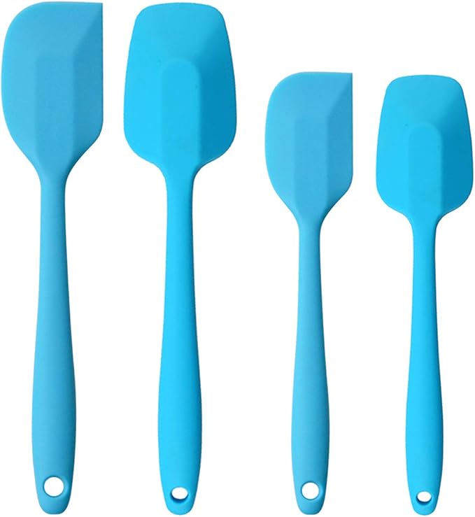 Silicone Spatulas Set, Rubber Spoon Spatula Heat Resistant Spoonula One Piece Design Seamless Spatula Non-Stick Scrapers Baking Mixing Tool (Blue Set)