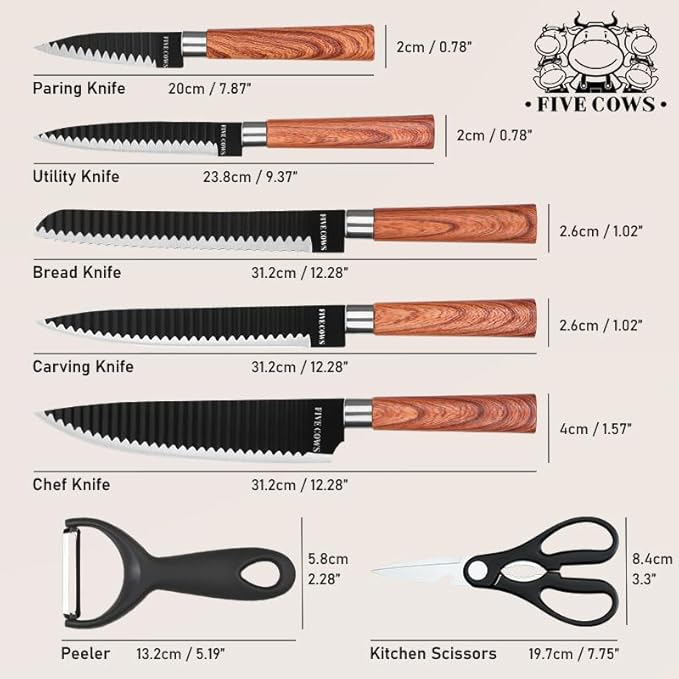 7-Piece Ultra Sharp Chef Knife Set - Premium German High Carbon Stainless Steel, Ergonomic Wood Pattern Handle, Professional Kitchen Knives with Gift Box (Brown 7 Piece)