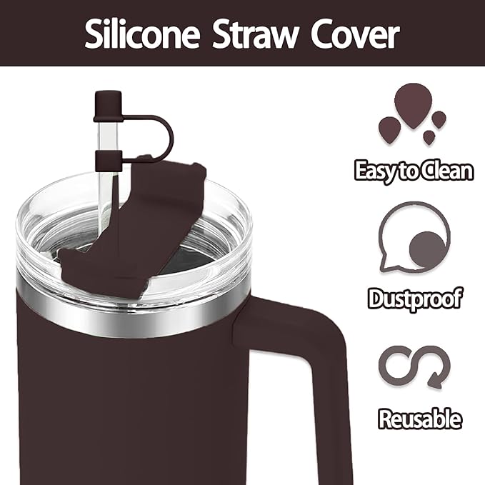 6PCS Silicone Straw Covers Cap Compatible with Stanley Cup 30-40 oz Tumbler with Handle 10mm Straw Toppers Reusable Cover for Stanley Cup Accessories（Coffee-Color）