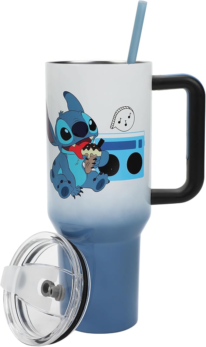 Bioworld Disney's Stitch Chilled Vibes 40 Oz Stainless Steel Tumbler With Handle