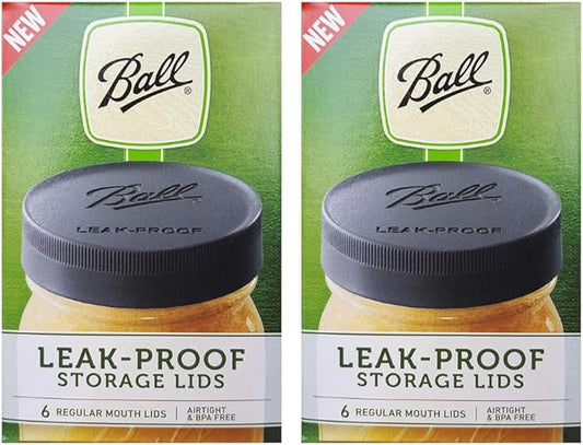 Ball Leak-Proof Plastic Lids for Glass Mason Jars, Used for Canning, Pickling, Juice, Jam, Jelly (Regular, 6 Count (Pack of 2))