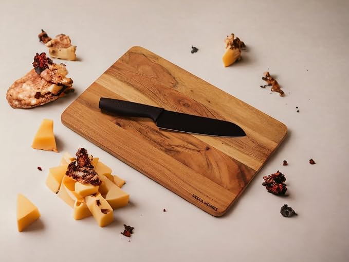 Vesta Homes Wooden Cutting Board for Kitchen/Chopping, Serving Board, Platter for Vegetables, Fruits, Cheese and Charcuterie | Natural Acacia Wood |15 * 10 Inches | Handcrafted in India