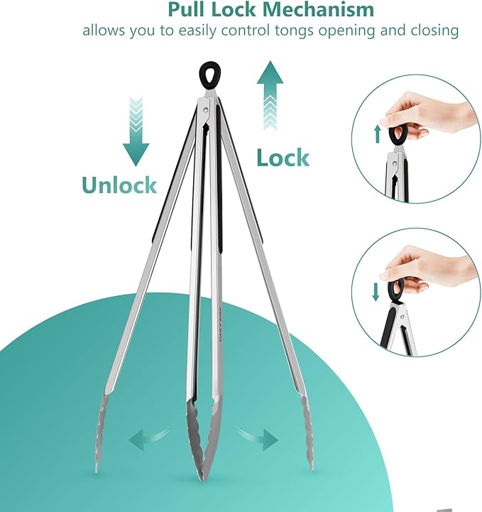 Grill Tongs, 17 Inch Extra Long BBQ Tongs, Premium Stainless Steel Metal Tongs for Cooking, Grilling, Barbecue/BBQ, Buffet (17", 1PC)