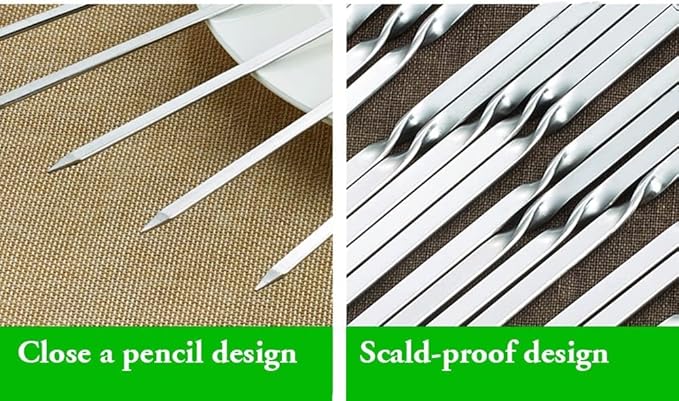 Killer's Instinct Outdoors Flat Metal Grilling Skewers Wider Thicker Stainless Steel Reusable BBQ Sticks Barbecue Skewers 14’’0.16’’0.05’’ Set of 24 Barbecue Metal Kebab Sticks For Grill