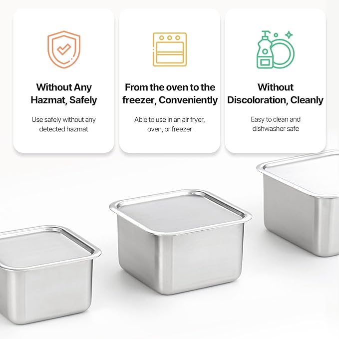 CuBE 6PCS Set Stainless Steel Food Storage Containers With Lids with 3 Net Kitchen Appliances Dishwasher Safe Premium South Korea