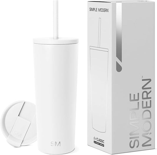 Simple Modern Insulated Tumbler with Lid and Straw | Iced Coffee Cup Reusable Stainless Steel Water Bottle Travel Mug | Gifts for Women Men Her Him | Classic Collection | 24oz | Winter White